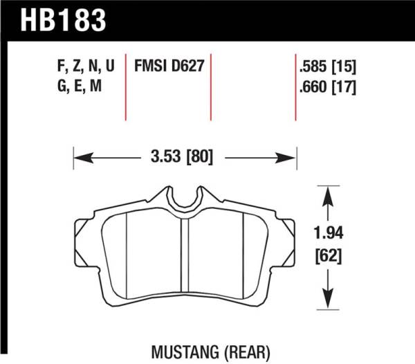 Hawk Performance - Hawk Performance kHB183Z.660 Hawk 94-04 Ford Mustang Performance Ceramic Street Rear Brake Pads