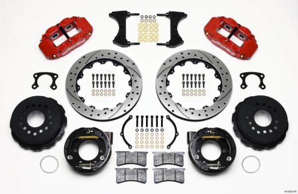 Wilwood - Wilwood 140-9220-DR Wilwood Narrow Superlite 4R Rear P-Brk Kit 12.88in Drilled Red Small Ford 2.50in Offset