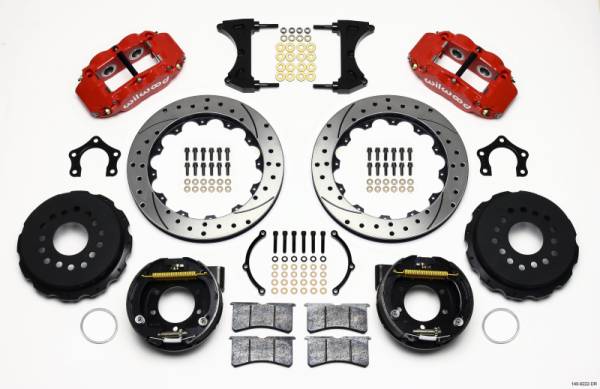 Wilwood - Wilwood 140-9222-DR Wilwood Narrow Superlite 4R Rear P-Brk Kit 12.88in Drilled Red Mopar/Dana 2.36in Off w/Snap Ring