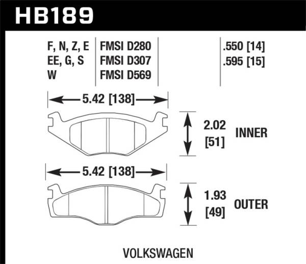 Hawk Performance - Hawk Performance kHB189D.595 Hawk 91-93 Volkswagen Cabriolet Front ER-1 Brake Pads