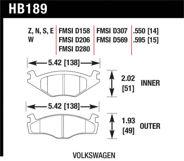 Hawk Performance - Hawk Performance kHB189E.595 Hawk Blue 9012 Brake Pads Volkswagen