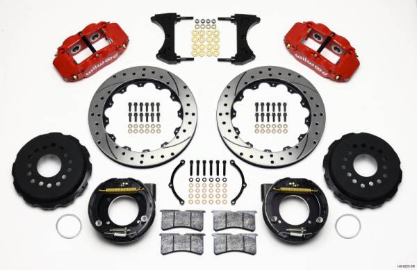 Wilwood - Wilwood 140-9223-DR Wilwood Narrow Superlite 4R Rear P-Brk Kit 12.88in Drilled Red Ford 8.8 w/2.5in Offset-5 Lug