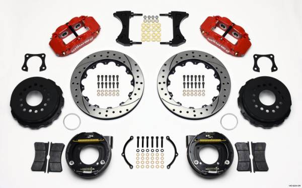 Wilwood - Wilwood 140-9224-DR Wilwood Narrow Superlite 4R Rear P-Brk Kit 12.88in Drilled Red 58-64 Olds/Pontiac Ends 2.81in Offset
