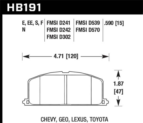 Hawk Performance - Hawk Performance kHB191D.590 Hawk 1985 Chevrolet Nova Front ER-1 Brake Pads