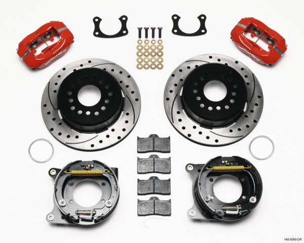 Wilwood - Wilwood 140-9560-DR Wilwood Forged Dynalite P/S Park Brake Kit Drilled Red New Big Ford 2.50in offset Staggered Shock