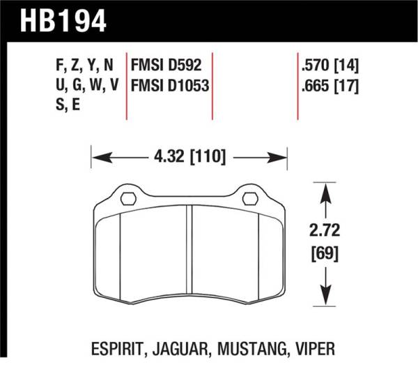 Hawk Performance - Hawk Performance kHB194B.570 Hawk 2005-2005 Volvo S40 I HPS 5.0 Rear Brake Pads