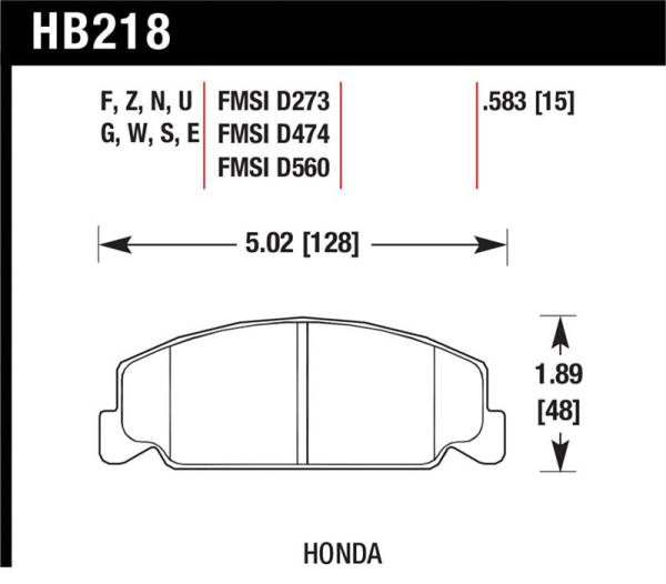 Hawk Performance - Hawk Performance kHB218Z.583 Hawk 88-89 Civic Si / 92-00 Civic CX / 88-00 DX / 98-00 GX Performance Ceramic Street Front Brake Pa