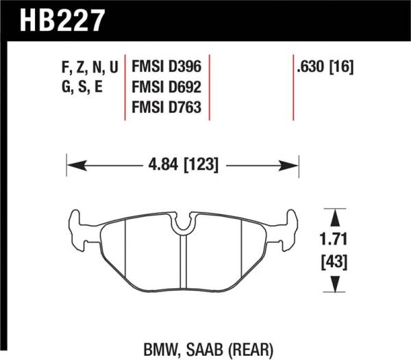 Hawk Performance - Hawk Performance kHB227E.630 Hawk BMW 3/5/7 Series / M3 / Z3 / Z4  Race Blue 9012 Rear Brake Pads