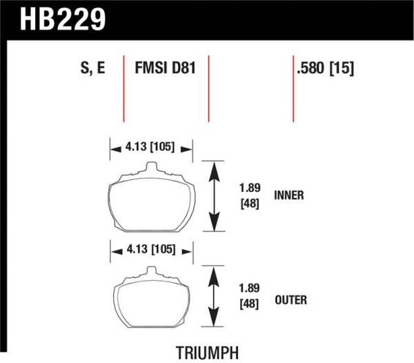 Hawk Performance - Hawk Performance kHB229S.580 Hawk 70-73 Triumph Stag / 80-82 Triumph TR8 HT-10 Race Front Brake Pads