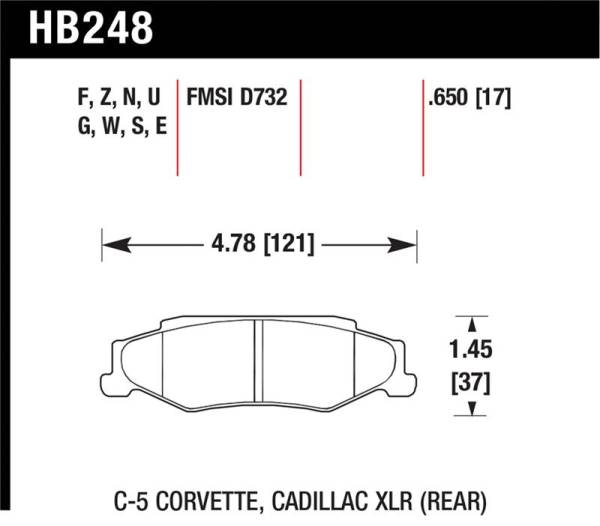 Hawk Performance - Hawk Performance kHB248Z.650 Hawk 97-06 Corvette (incl C5 Z06) Performance Ceramic Street Rear Brake Pads
