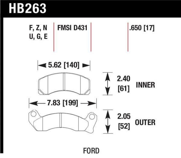 Hawk Performance - Hawk Performance kHB263B.650 Hawk 1987-1993 Ford Mustang GT 5.0 HPS 5.0 Front Brake Pads