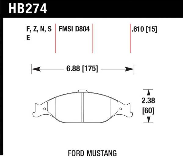Hawk Performance - Hawk Performance kHB274Z.610 Hawk 99-04 Ford Mustang Base/GT Performance Ceramic Street Front Brake Pads