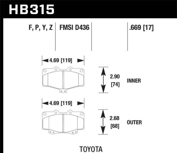 Hawk Performance - Hawk Performance kHB315B.669 Hawk 95-98 Toyota Tacoma HPS 5.0 Front Brake Pads