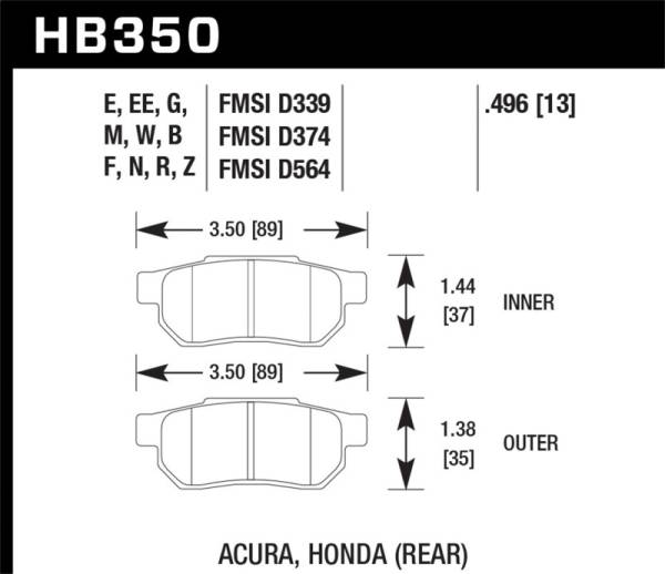 Hawk Performance - Hawk Performance kHB350Z.496 Hawk 90-01 Acura Integra (excl Type R) / 98-00 Civic Coupe Si Performance Ceramic Street Rear Brake