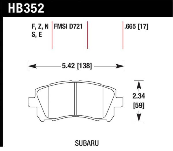 Hawk Performance - Hawk Performance kHB352B.665 Hawk 1998-2/2002 Subaru Forester L (w/Rear Drum Brakes) High Perf. Street 5.0 Front Brake Pads