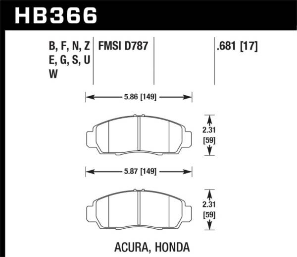 Hawk Performance - Hawk Performance kHB366B.681 Hawk 2001-2003 Acura CL Type-S HPS 5.0 Front Brake Pads