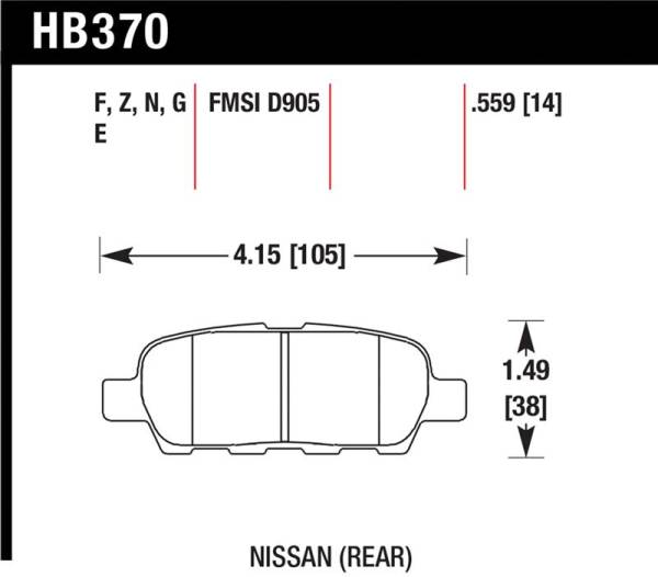 Hawk Performance - Hawk Performance kHB370Z.559 Hawk 03-07 350z / G35 / G35X w/o Brembo Performance Ceramic Street Rear Brake Pads