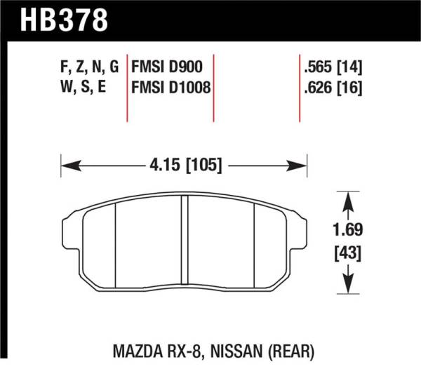 Hawk Performance - Hawk Performance kHB378B.565 Hawk 2001-2001 Infiniti G20 (Made On or After 12-1-01) HPS 5.0 Rear Brake Pads