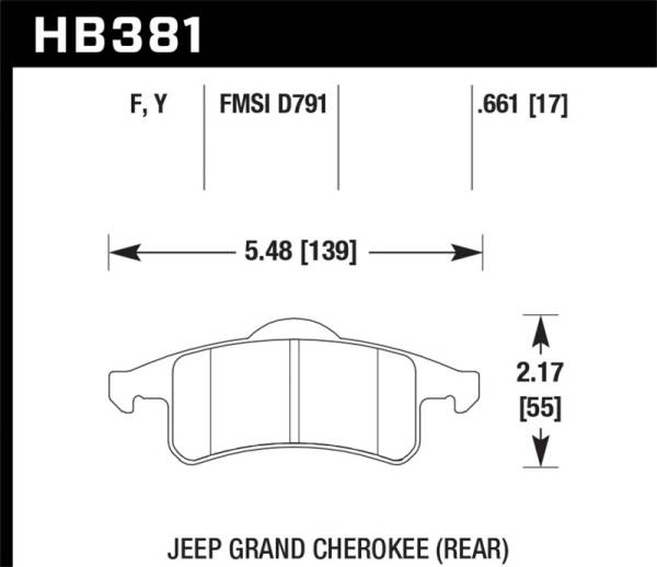 Hawk Performance - Hawk Performance kHB381Y.661 Hawk 99-04 Jeep Grand Cherokee LTS Street Rear Brake Pads