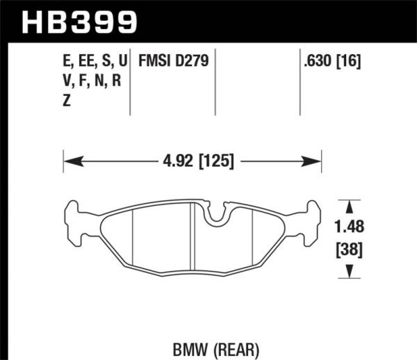 Hawk Performance - Hawk Performance kHB399D.630 Hawk 86-87 BMW 325 2.7L Rear ER-1 Brake Pads