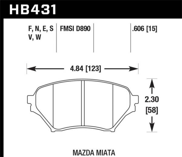 Hawk Performance - Hawk Performance kHB431B.606 Hawk 01-05 Mazda Miata HPS 5.0 Front Brake Pads