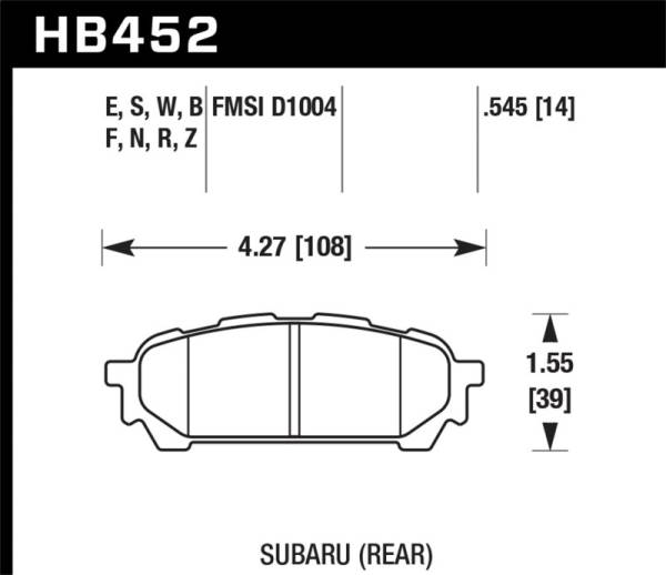 Hawk Performance - Hawk Performance kHB452F.545 Hawk 03-05 WRX D1004 HPS Street Rear Brake Pads
