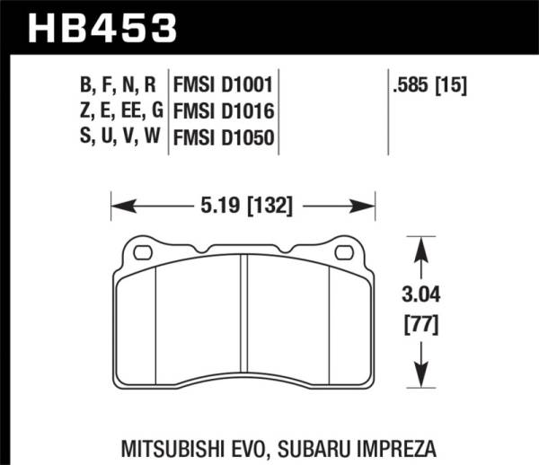 Hawk Performance - Hawk Performance kHB453S.585 Hawk 03-06 Evo / 04-09 STi / 09-10 Genesis Coupe (Track Only) / 2010 Camaro SS HT-10  Race Front Bra