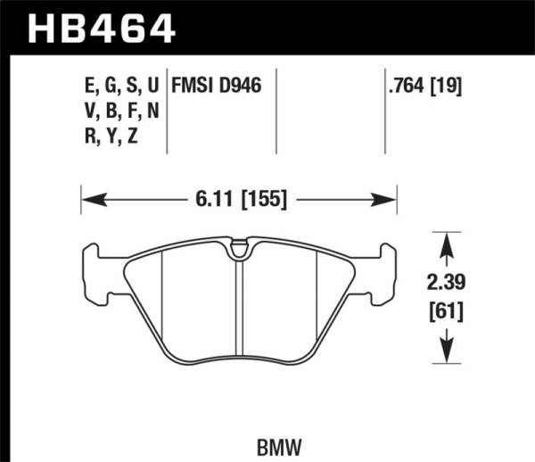 Hawk Performance - Hawk Performance kHB464D.764 Hawk 01-05 BMW 330Ci 3.0L Base Front ER-1 Brake Pads