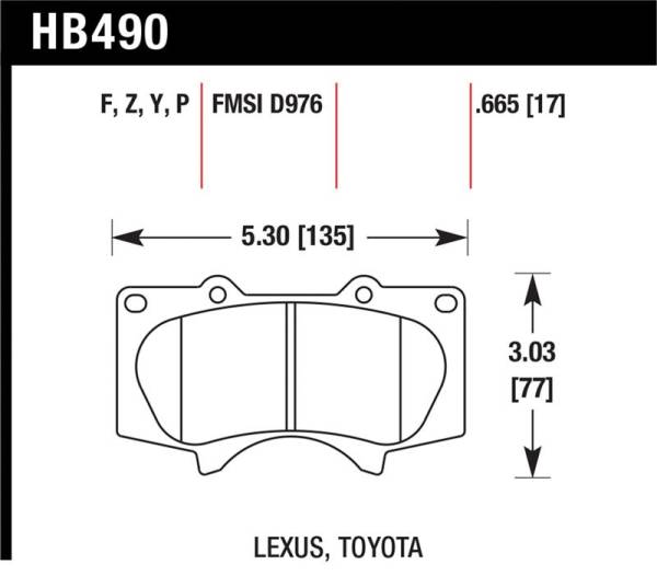 Hawk Performance - Hawk Performance kHB490B.665 Hawk 2010-2014 Lexus GB460 HPS 5.0 Front Brake Pads