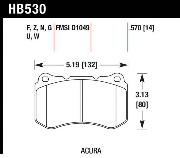 Hawk Performance - Hawk Performance kHB530Z.570 Hawk 07-08 Acura TL Type S Performance Ceramic Street Front Brake Pads