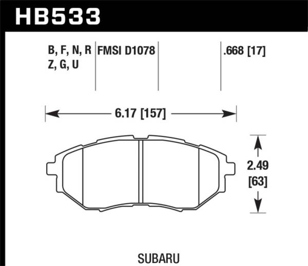 Hawk Performance - Hawk Performance kHB533B.668 Hawk 2006-2007 Subaru B9 Tribeca Limited HPS 5.0 Front Brake Pads