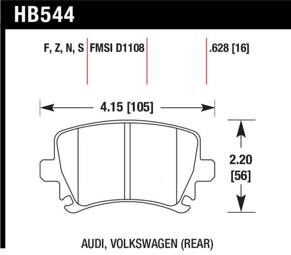 Hawk Performance - Hawk Performance kHB544B.628 Hawk 2006-2009 Audi A3 TFSIi Quattro 2.0 HPS 5.0 Rear Brake Pads