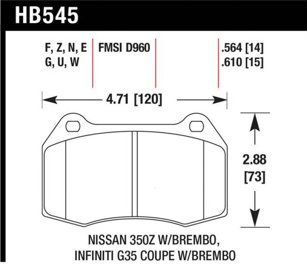 Hawk Performance - Hawk Performance kHB545Z.564 Hawk 03-07 G35/350z w/ Brembo Performance Ceramic Street Front Brake Pads