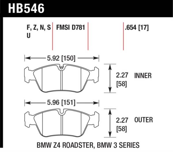 Hawk Performance - Hawk Performance kHB546B.654 Hawk 08 BMW Z4 3.0L HPS 5.0 Front Brake Pads