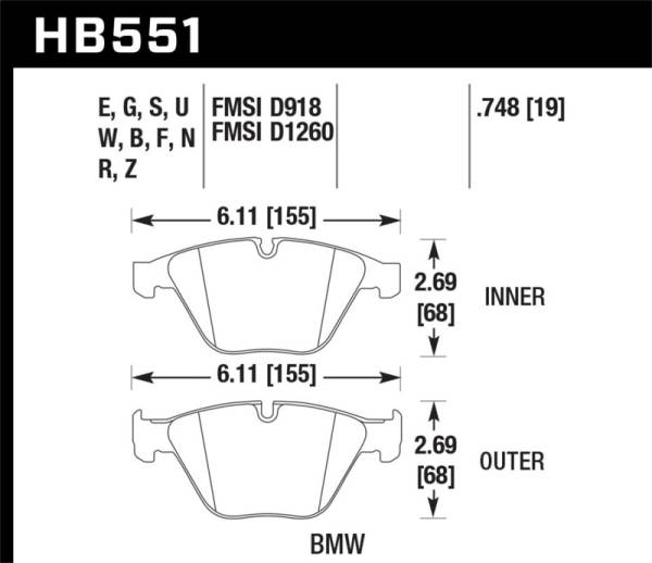Hawk Performance - Hawk Performance kHB551B.748 Hawk 2011 BMW 1-Series M HPS 5.0 Front Brake Pads
