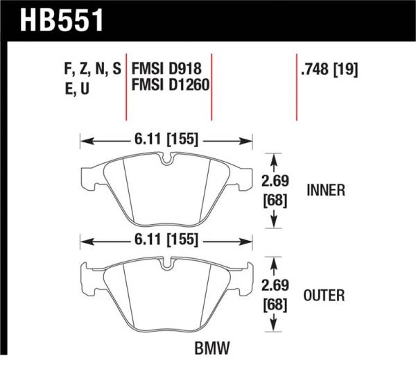 Hawk Performance - Hawk Performance kHB551S.748 Hawk 07-09 BMW 335d/335i/335xi / 08-09 328i/M3 HT-10 Race Front Brake Pads