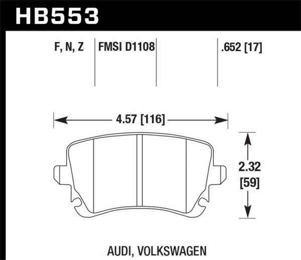Hawk Performance - Hawk Performance kHB553B.652 Hawk 07-11 Audi S6 HPS 5.0 Rear Brake Pads
