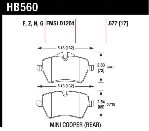 Hawk Performance - Hawk Performance kHB560N.677 Hawk 05-06 JCW R53 Cooper S & 07+ R56 Cooper S HP+ Street Front Brake Pads