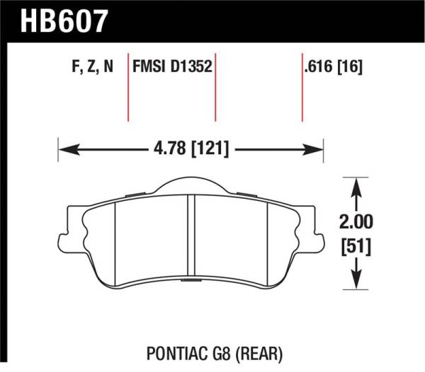 Hawk Performance - Hawk Performance kHB607F.616 Hawk 08-09 Pontiac G8 3.6 Base/6.0 HPS Street Rear Brake Pads