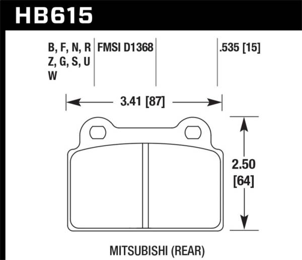 Hawk Performance - Hawk Performance kHB615B.535 Hawk 2008-2014 Mitsubishi Lancer Evo (1-piece front rotor) High Perf. Street 5.0 Rear Brake Pads