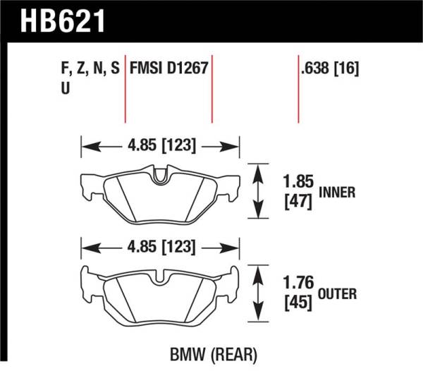 Hawk Performance - Hawk Performance kHB621S.638 Hawk 08-11 BMW 128i / 10 BMW 323i / 07-11 BMW 328i / 07-11 BMW 328XI HT-10 Race Rear Brake Pads