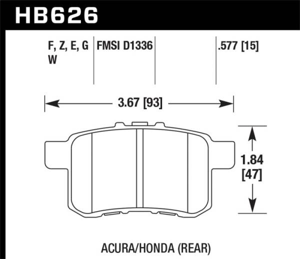 Hawk Performance - Hawk Performance kHB626B.577 Hawk 11-14 Acura TSX HPS 5.0 Rear Brake Pads
