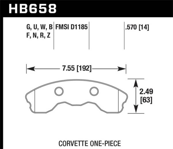 Hawk Performance - Hawk Performance kHB658B.570 Hawk 2010-2013 Chevy Corvette Grand Sport (One-Piece Pads) High Perf. Street 5.0 Front Brake Pads