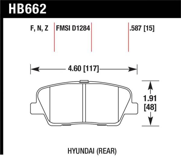 Hawk Performance - Hawk Performance kHB662N.587 Hawk 10 Hyundai Genesis Coupe (w/o Brembo Breaks) HP+ Autocross 15mm Rear Brake Pads