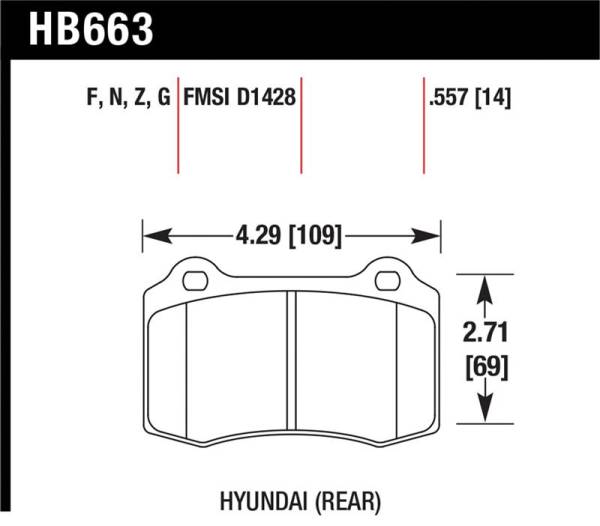Hawk Performance - Hawk Performance kHB663Z.557 Hawk 10 Hyundai Genesis Coupe (Track w/ Brembo Breaks) Performance Ceramic Street 14mm Rear Brake Pa