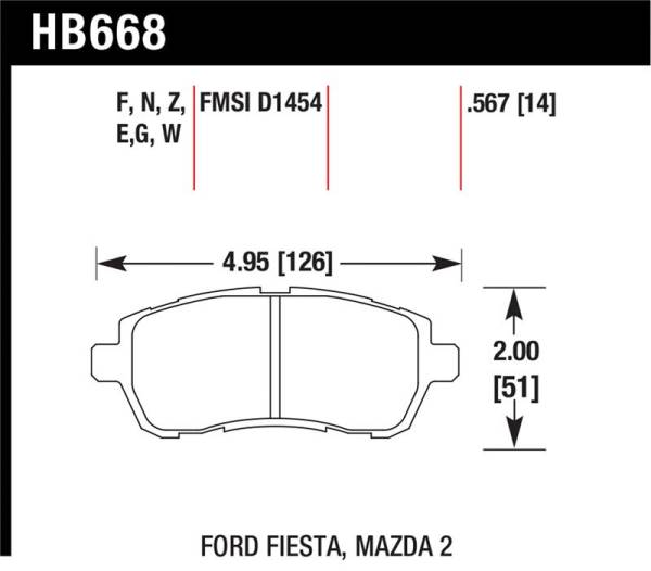 Hawk Performance - Hawk Performance kHB668B.567 Hawk 2011-2014 Ford Fiesta S Sedan HPS 5.0 Front Brake Pads