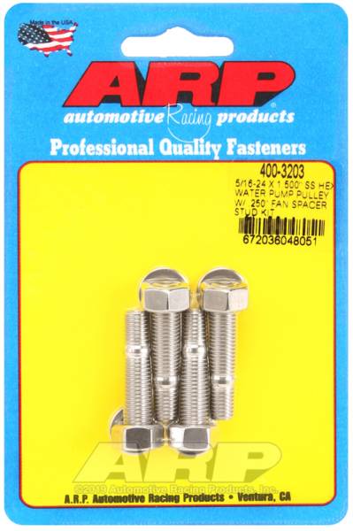 ARP - ARP 400-3203 ARP 5/16-24 X 1.500 SS Hex Water Pump Pulley w/ .250in Fan Spacer Stud Kit