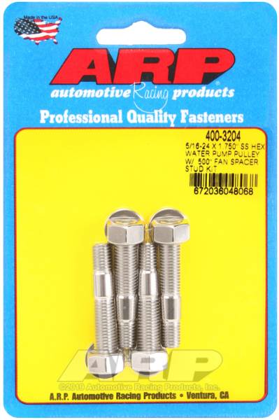 ARP - ARP 400-3204 ARP 5/16-24 X 1.750 SS Hex Water Pump Pulley w/ .500in Fan Spacer Stud Kit