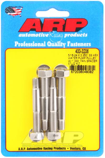 ARP - ARP 400-3206 ARP 5/16-24 X 2.250 SS Hex Water Pump Pulley w/ 1.000in Fan Spacer Stud Kit