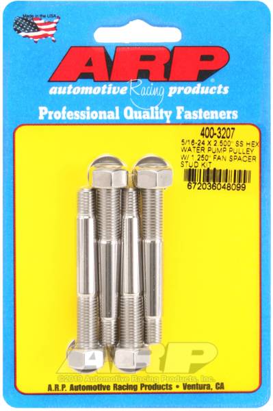 ARP - ARP 400-3207 ARP 5/16-24 X 2.500 SS Hex Water Pump Pulley w/ 1.250in Fan Spacer Stud Kit